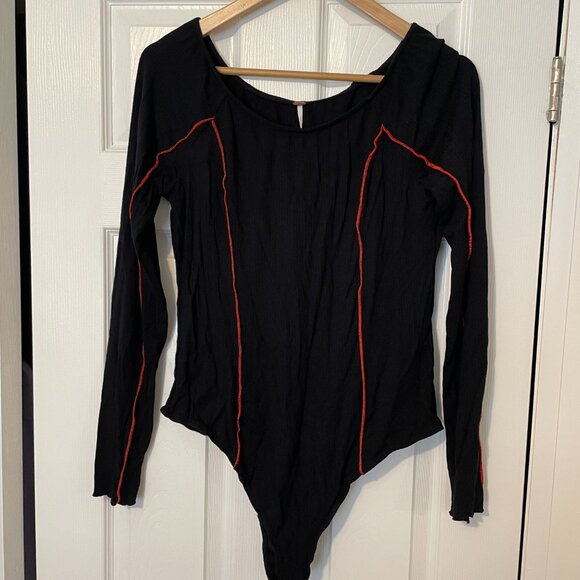 Free People black/red bodysuit - Brand  New - Picture 1 of 7